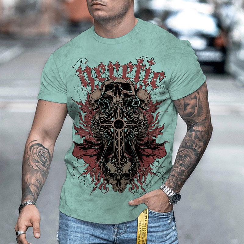 Summer Men T-Shirt Round Collar Short Sleeve Shirt Tee Top