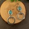 Vintage Bohemian Style Tibetan Silver Geometric Pendant Women's Ethnic Blue Pendant Earrings Jewelry
