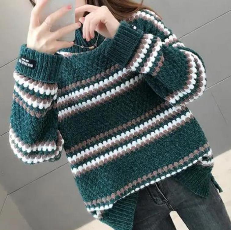 Women Knitted Sweater Ladies High Neck Long Sleeve Casual Loose Sweater Fall/winter Thick Warm Bottoming Sweater