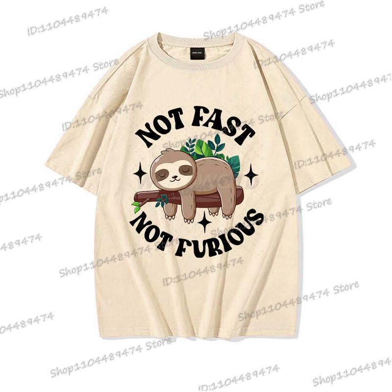 2025 Funny "Not Fast Not Furious" T-shirt Cartoon Lazy Sloth Men Women Cotton Tshirt Short Sleeve Graphics Trend Classics Tops