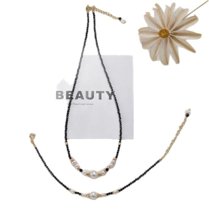 Black spinel natural freshwater pearl necklace women's light luxury retro high-end single pendant pendant neck chain bracelet accessories