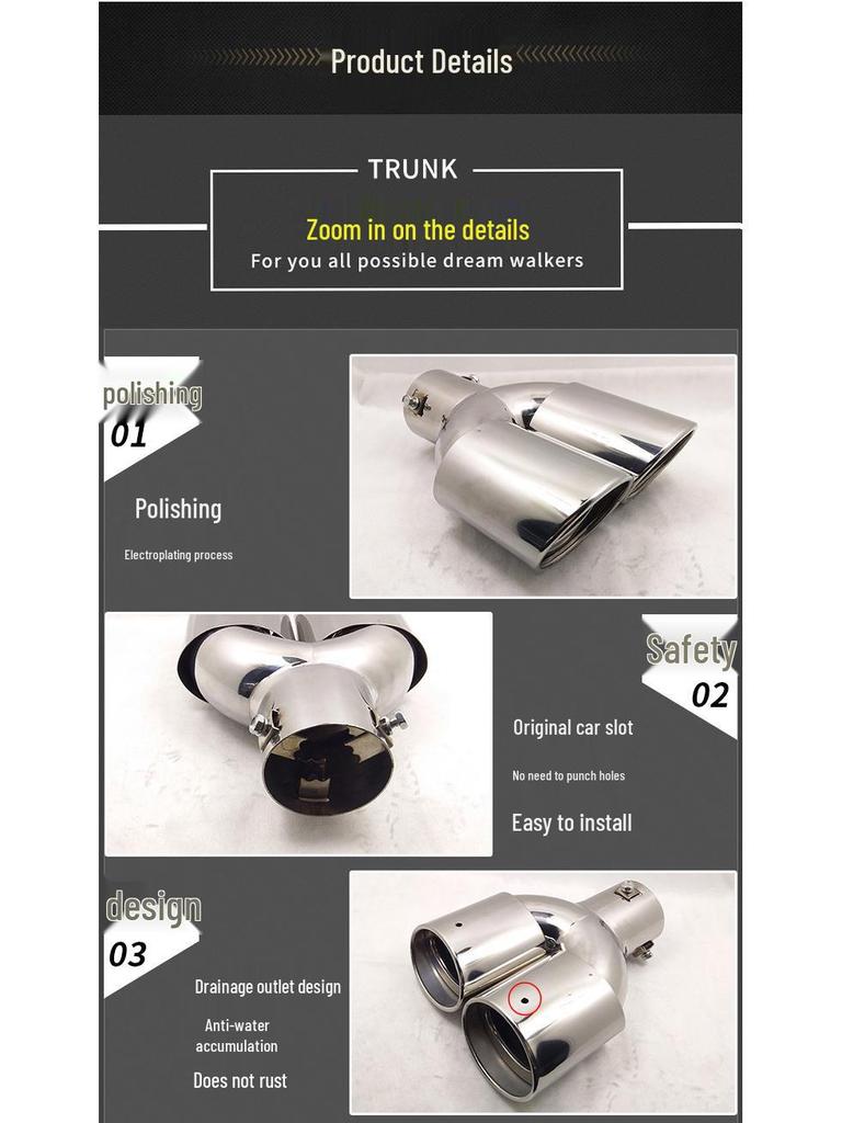 Car Muffler Exhaust Pipe Tailpipe for Cruze, Elantra, Focus, Excelle, Sylphy