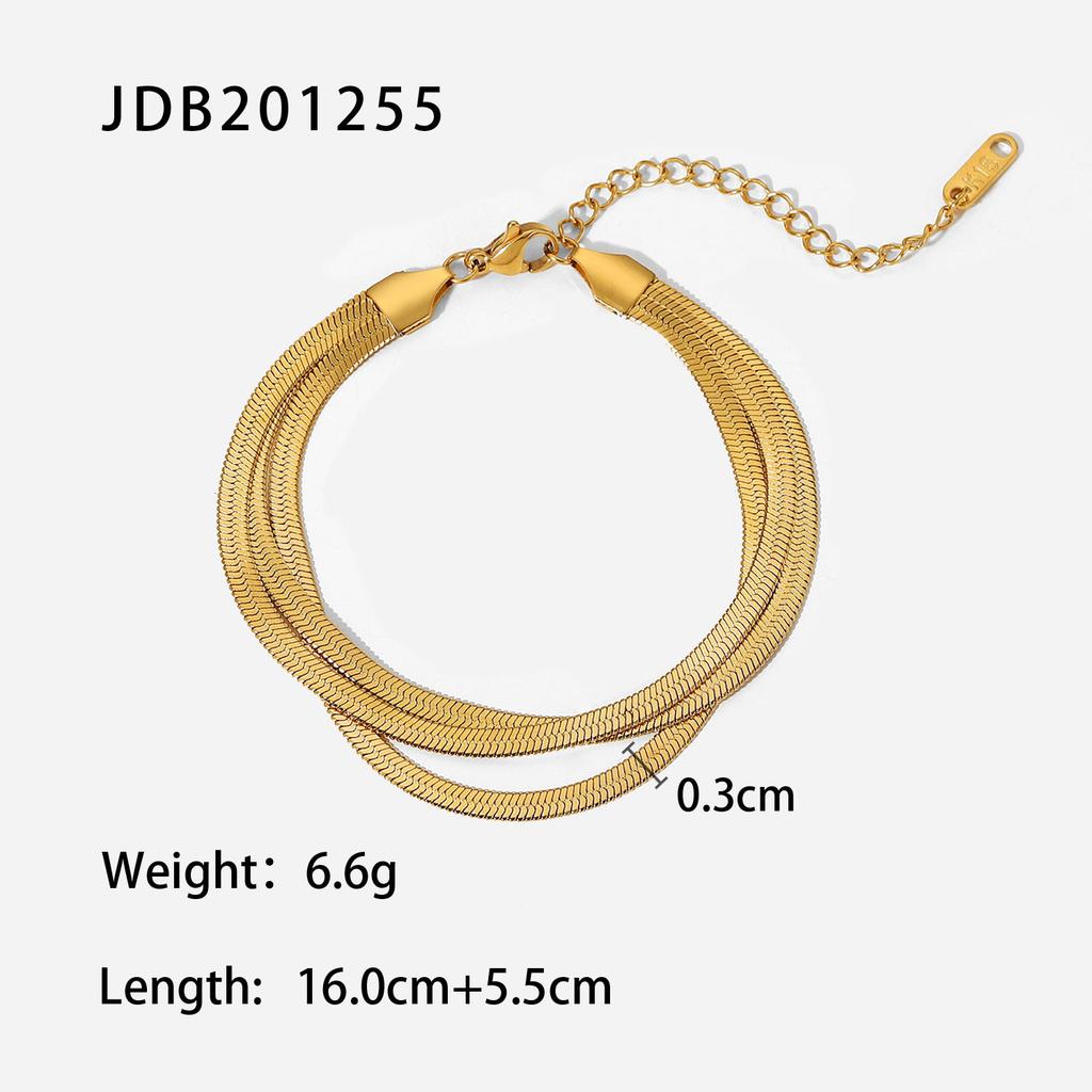 Three Layer Dainty Flat Snake Chain Wrist Jewelry 18K Gold Plated Stackable Stainless Steel Bone Chain Bracelets for Women