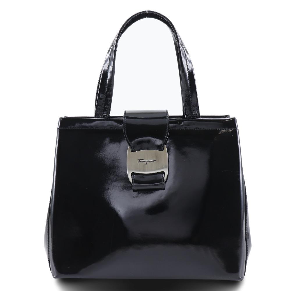 Salvatore Ferragamo Vala Handbag Black Patent Leather Women Used