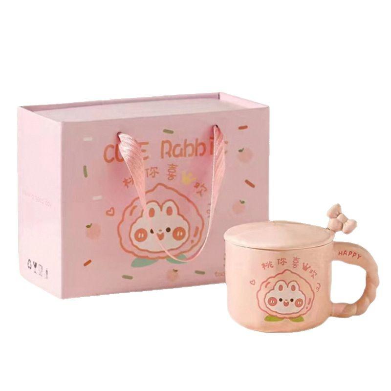 Tasse mit Deckel Löffel Niedliche Ins Style Tasse Hoher Wert Keramik Wasserbecher Rosa Bär Geburtstagsgeschenk Souvenir