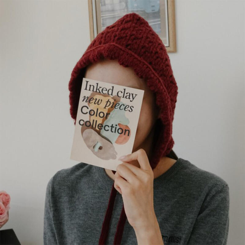 Women s Lovely Wave Pattern Knit Bonnet Strap Hat pink