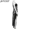 BITCED Summer Women's Solid-Colour Slim-Fit High-Waisted Fashion Strapless Backless Lace Dress