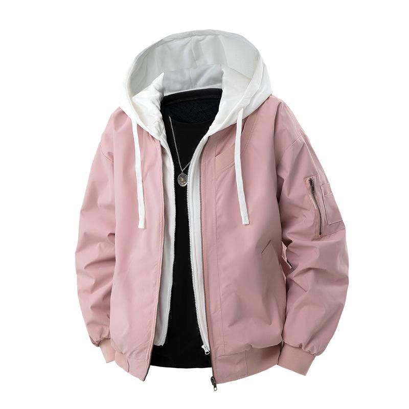 OO Fake Two-piece Jacket Men's Loose Trend Waterproof Outdoor Tooling Casual Solid Color Hooded Jacket
