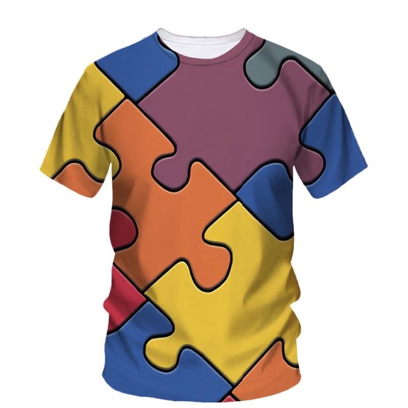 Card Puzzle T-shirt Multicolor Multishape 3D Printing T Shirts Round Neck Short Sleeves For