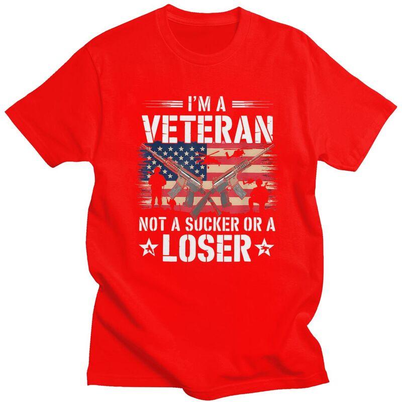 Custom Cool Veteran Vintage IM Veteran Not A Sucker Or A Loser T Shirt Men Pure Cotton Tshirt Veteran Day Patriotic Tees S