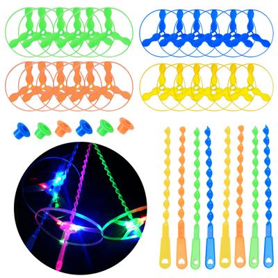 1-5 pièces Libellule en Bambou Lumineuse LED Jouets Soucoupe à Pousser à la Main Jouet Soucoupe Tournante à Pousser à la Main pour Enfants Extérieur Transmettre Cadeaux