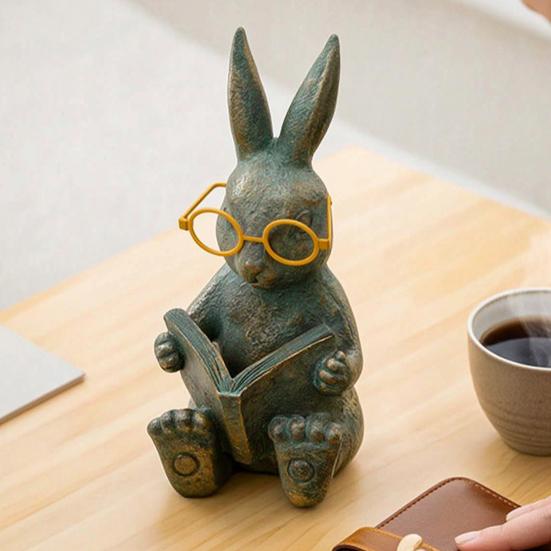 Reading Animal Figurine Retro Owl Rabbit Raccoon Reading Book Statue with Glow in The Dark Glasses for Bookshelf Desktop Home Decor