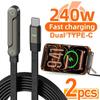 2 In 1 Cable PD240W Type C To Type C Fast Charging Foldable Bracket Cable Built-in Desktop Holder Wire For iPhone Samsung Xiaomi