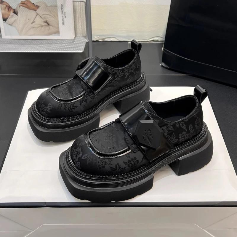 

High Appearance Level Printed Thick Bottom Increase Round Head Metal Buckle All Comfortable Non-slip Breathable Women s Shoes 40 чорний