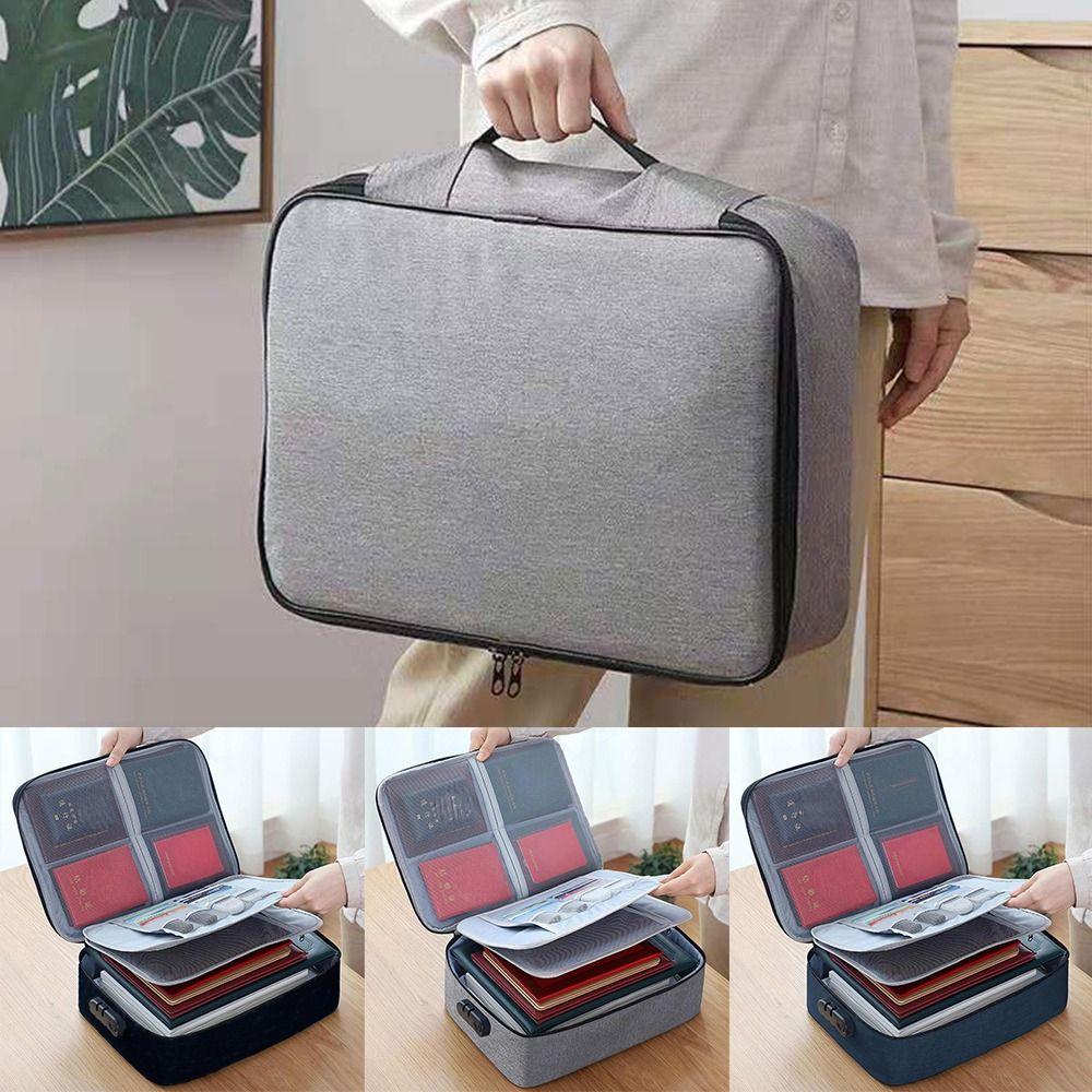 With Lock Zipper File Storage Case 3-Layer Briefcase Organizer  Document Tickets Protection