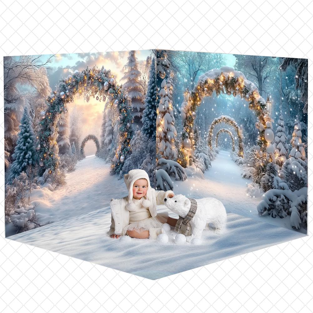 Mocsicka Winter Snow Background Photography Christmas Tree Decoration New Year Party Family Adult Child Photo Backdrop Wallpaper