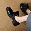 Fashion New Spring Cow Leather Woman Shoes Round Toe Women Pumps Shoes for Women Chunky Heel Loafers Fashion Bow Decoration Casual Shoes