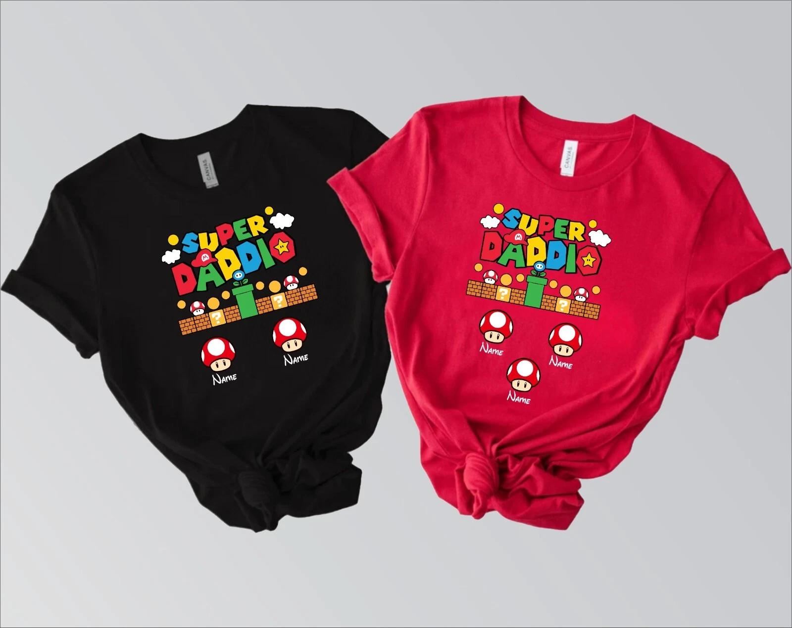 Personalised Super daddio T-Shirt, Father Day Shirt, Mario Father Dad Papa Top 4XL