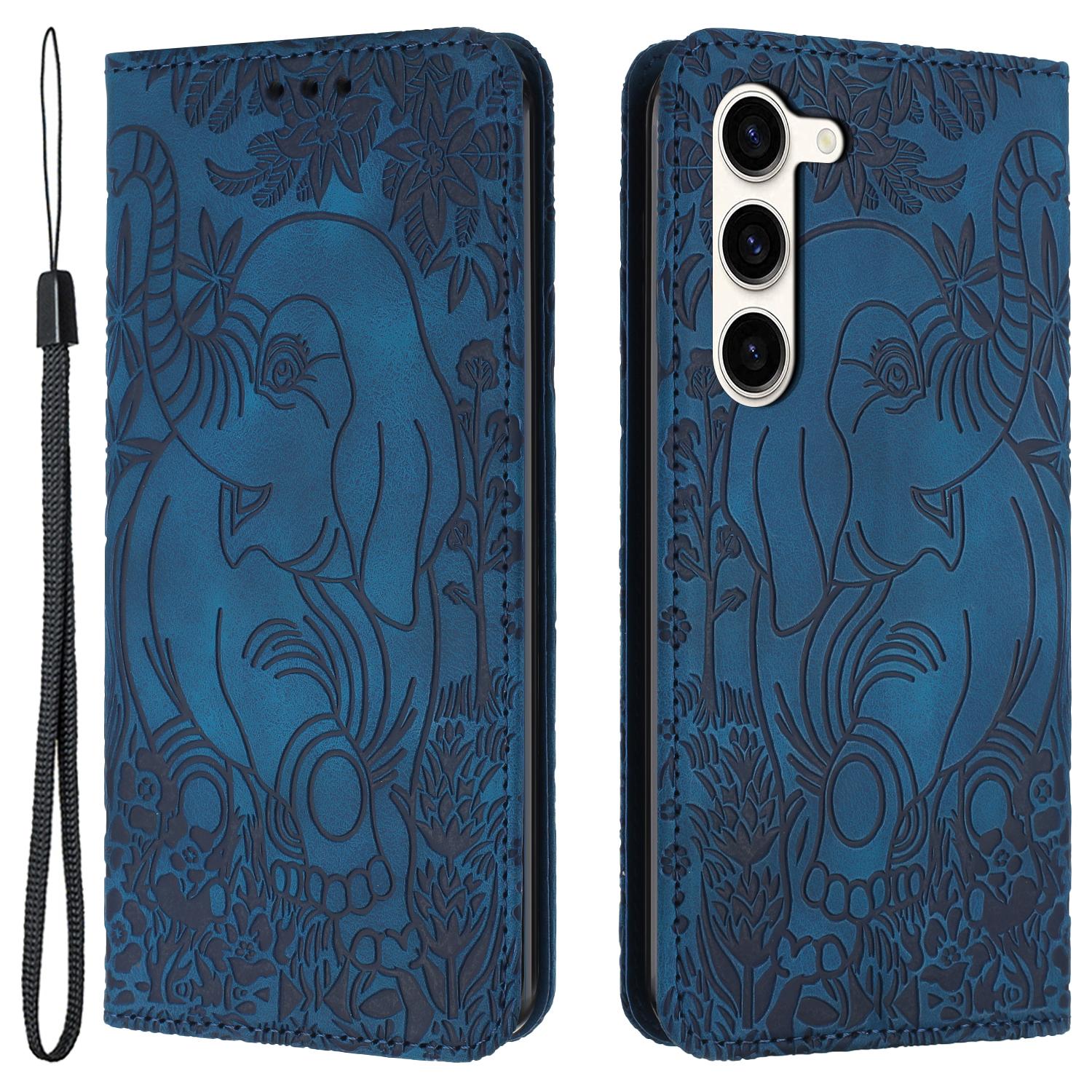 

For Samsung Galaxy S23 Case Leather Magnetic Wallet Phone Cover Elephant Pattern Blue