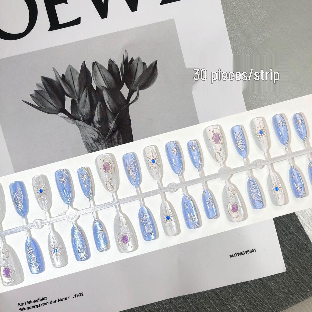 Galaxy Blue Cat Eye Long-Wear Nails - Blue-Purple Versatile Nail Art Patches