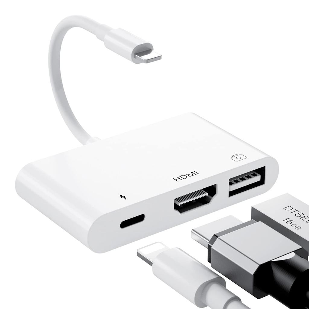 iPhone HDMI Conversion 1080P HDMI Port USB Port Lightning Fast PD Charging Lightning to USB Camera Bidirectional Transfer for iOS 13 and Camera Card