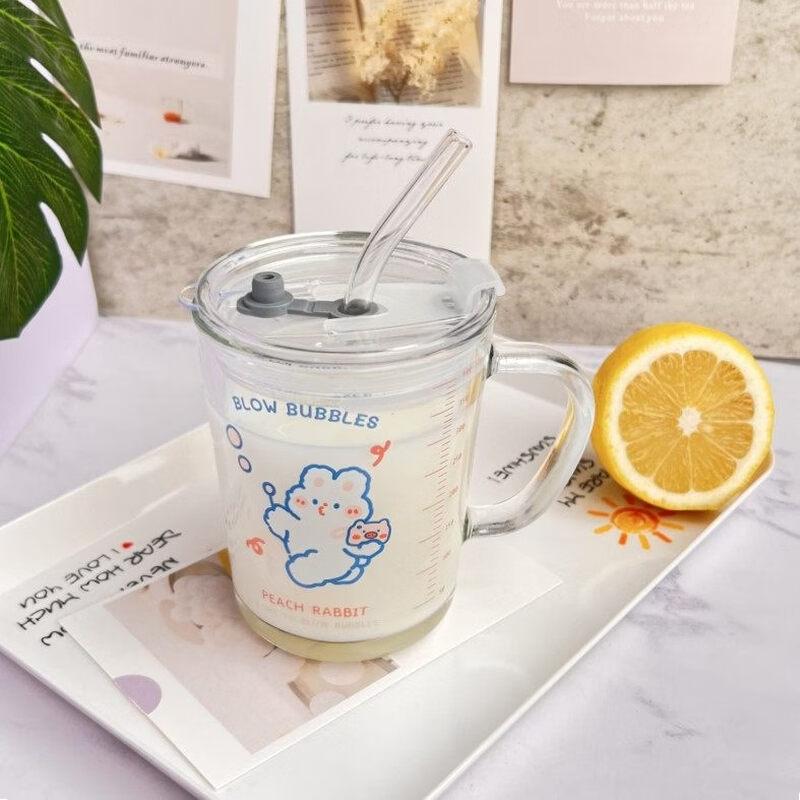 ZISIZ Kids  Glass Milk Cup with Scale