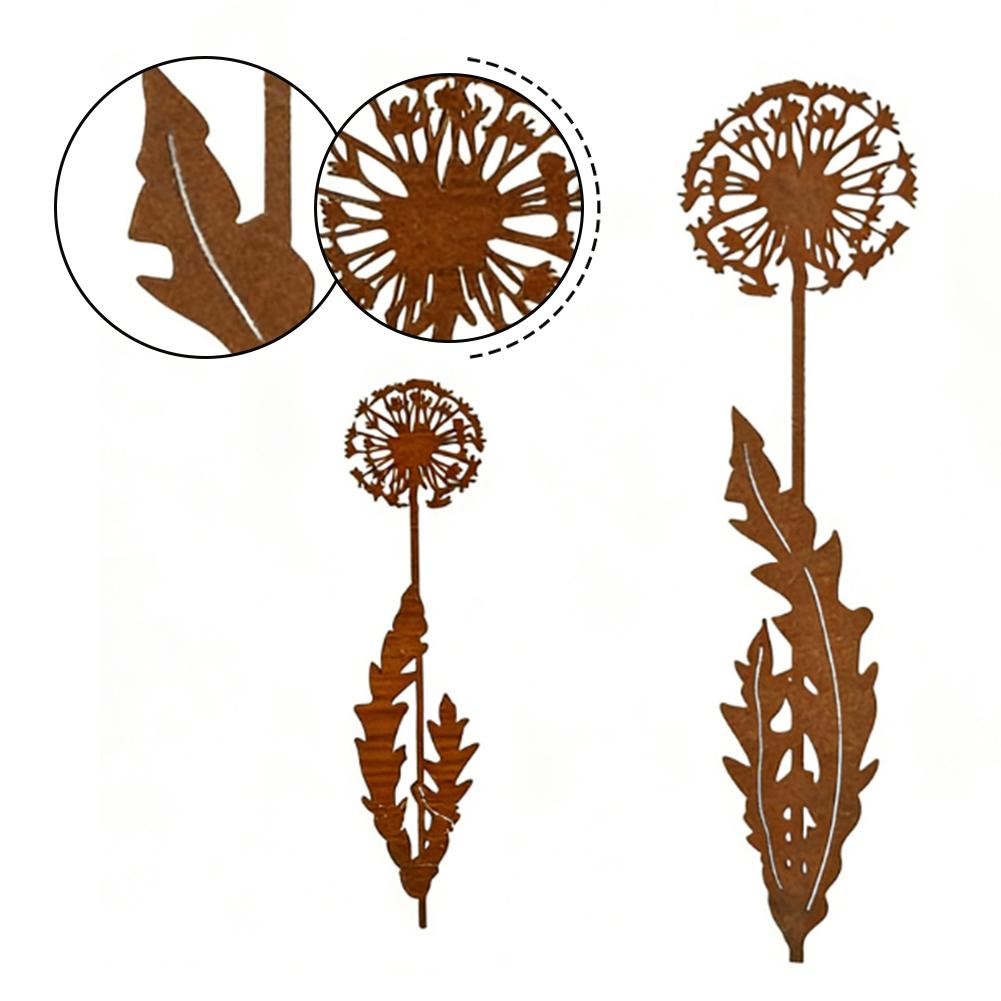 Rusty Finish Dandelion Garden Art Rustic Metal Stake