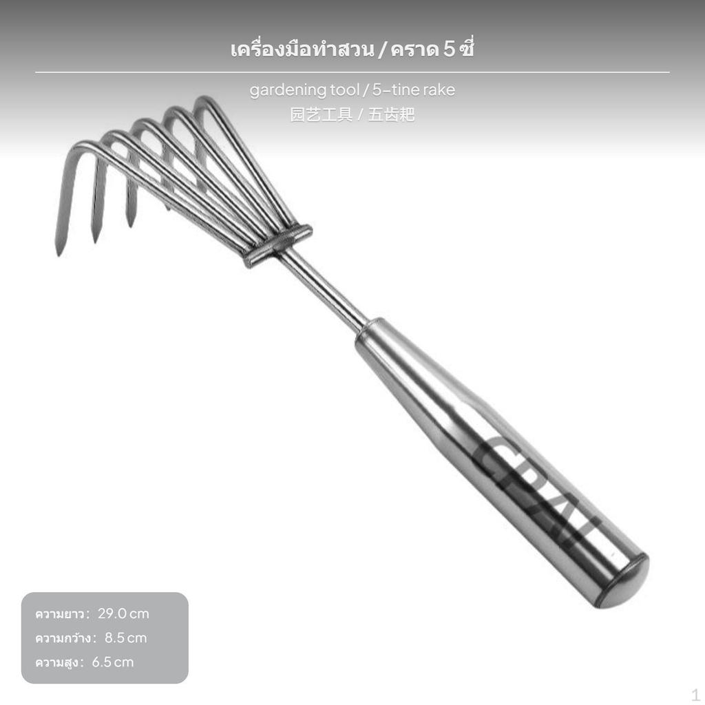 2Tooth Stainless Steel Hand Rake, Ergonomic Garden Tool for Loosening Soil, Weeding, Beach Clamming