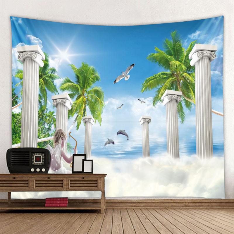 Tištěná tapisérie Evropská architektonická krajina nástěnné zavěšení hippie bohémský obývací pokoj ložnice dekorace na stěnu