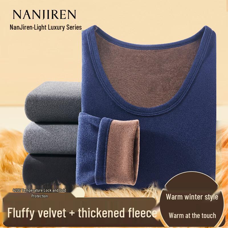 Nanjiren Men's Thickened Fleece-Lined Thermal Underwear Set