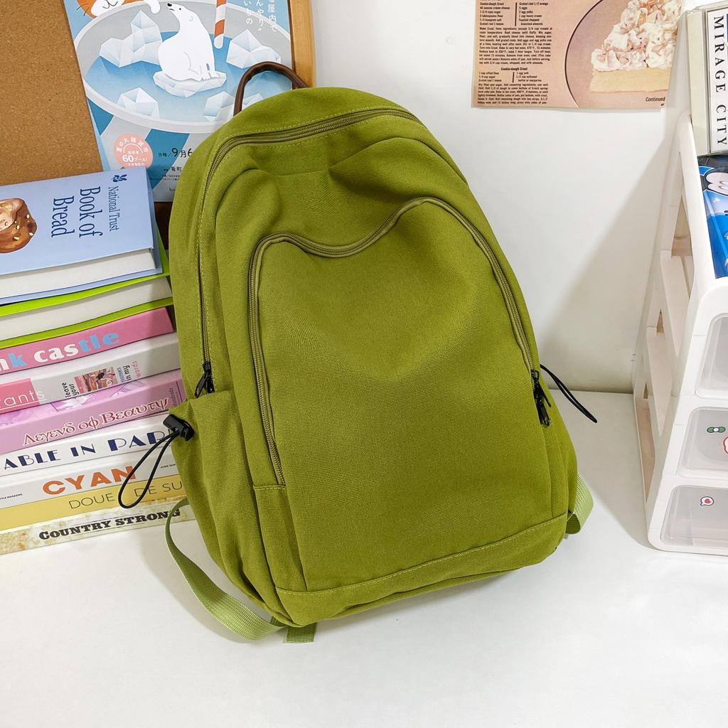 Schoolbag Solid color canvas backpack female Harajuku simple large capacity high school college student schoolbag Mori travel texture backpack