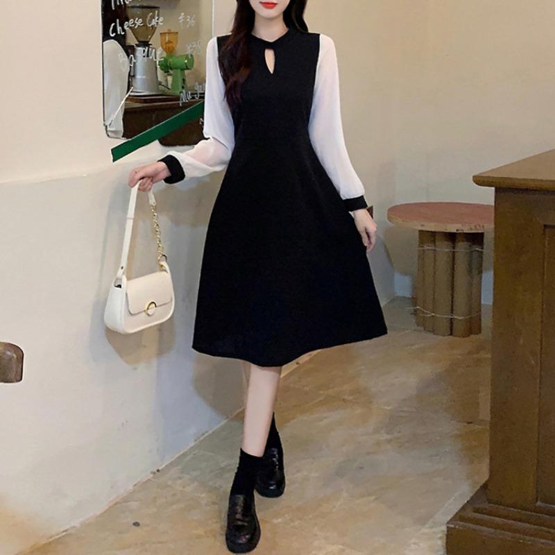 

Женское платье Hepburn Wind с длинным рукавом и контрастными цветами, весеннее платье со шнуровкой и открытой талией XL чёрный