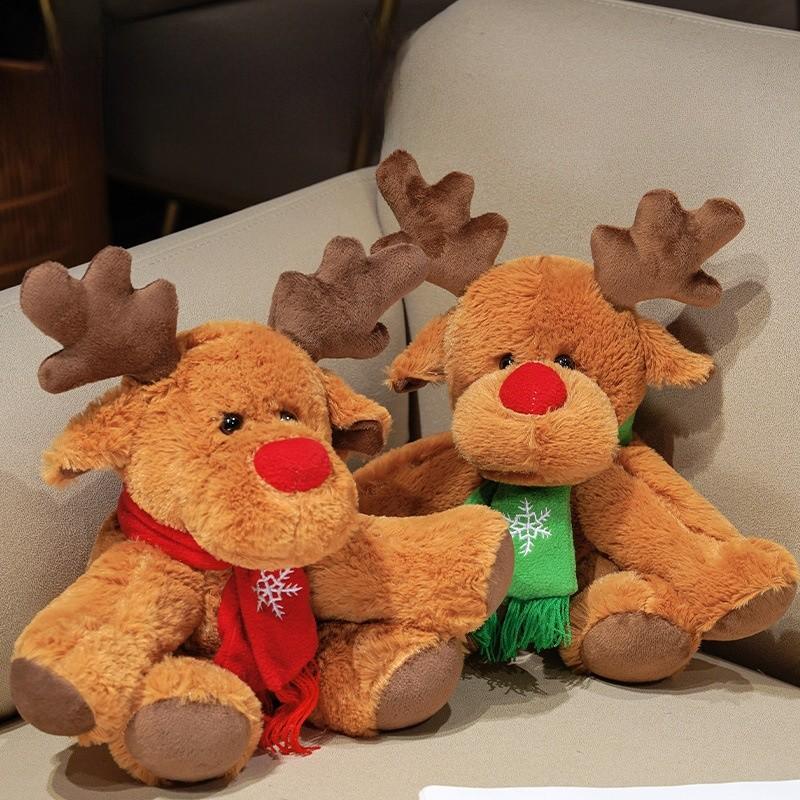Pluszowy Renifer Rudolph z Czerwoną Szalik dla Dzieci i Kolekcjonerów