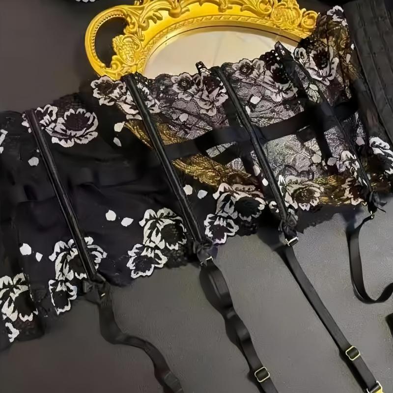 Ligero Transparente de Encaje Floral Para Medias Hebilla Trasera Ajustable Corsé Cintura Fina Cinturón Lencería Sexy Cosplay Para Mujer