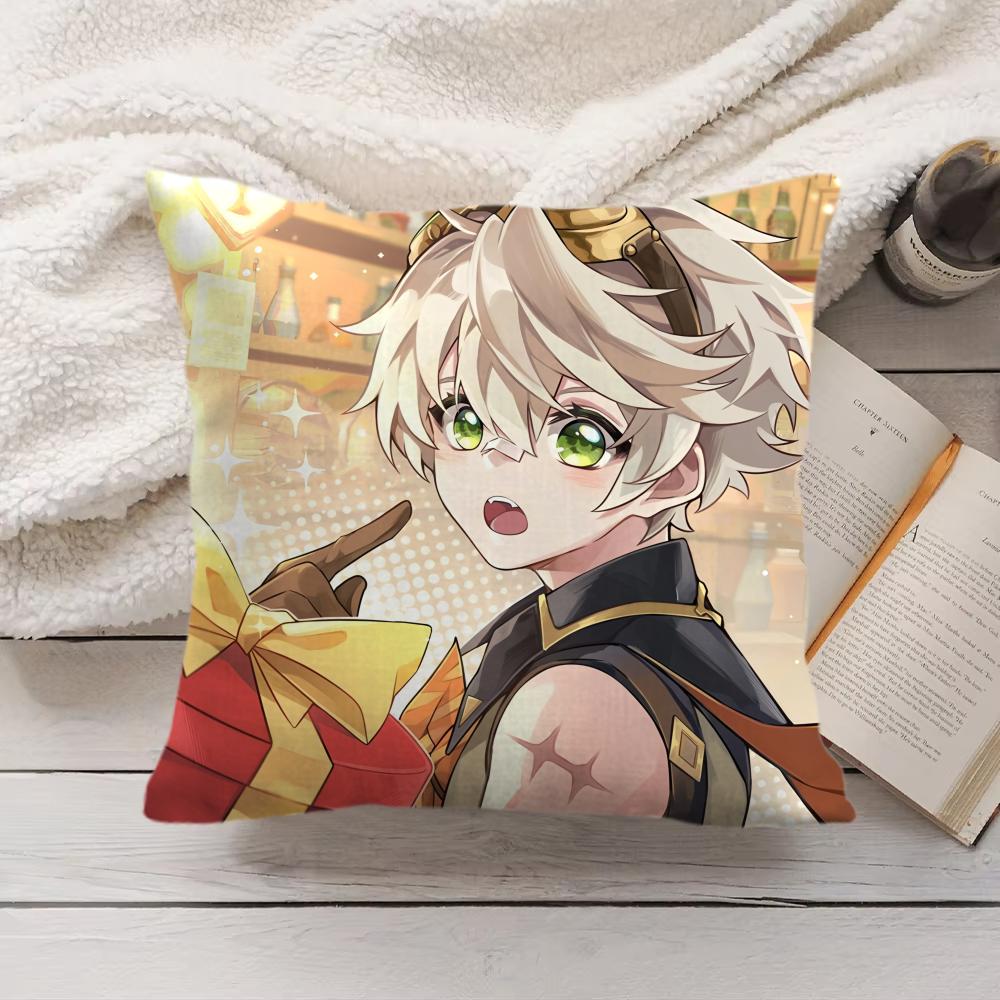 Bennett Genshin Impact Cute Cushion Cover Silky Short Plush Invisible Zipper Dustproof Sofa Pillow Case For Home Decor