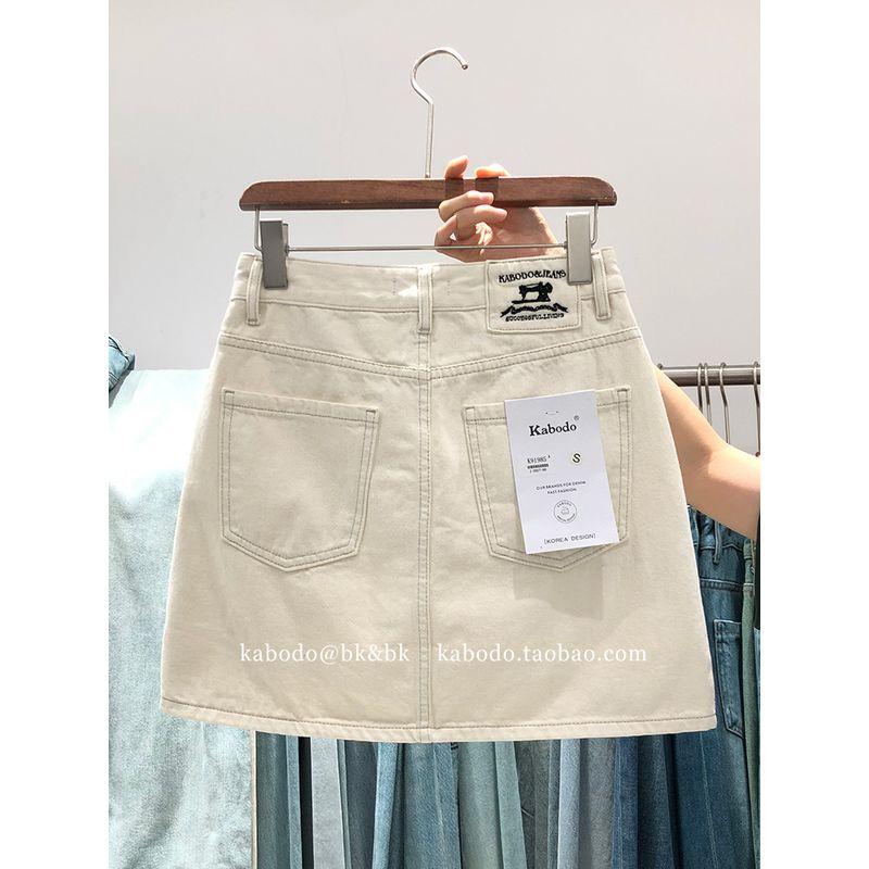 

Хаки 91985 Джинсовая юбка Женская Kabodo Лето Новая юбка Высокая талия Похудение Разрез Белая А-силуэтная юбка Beige S