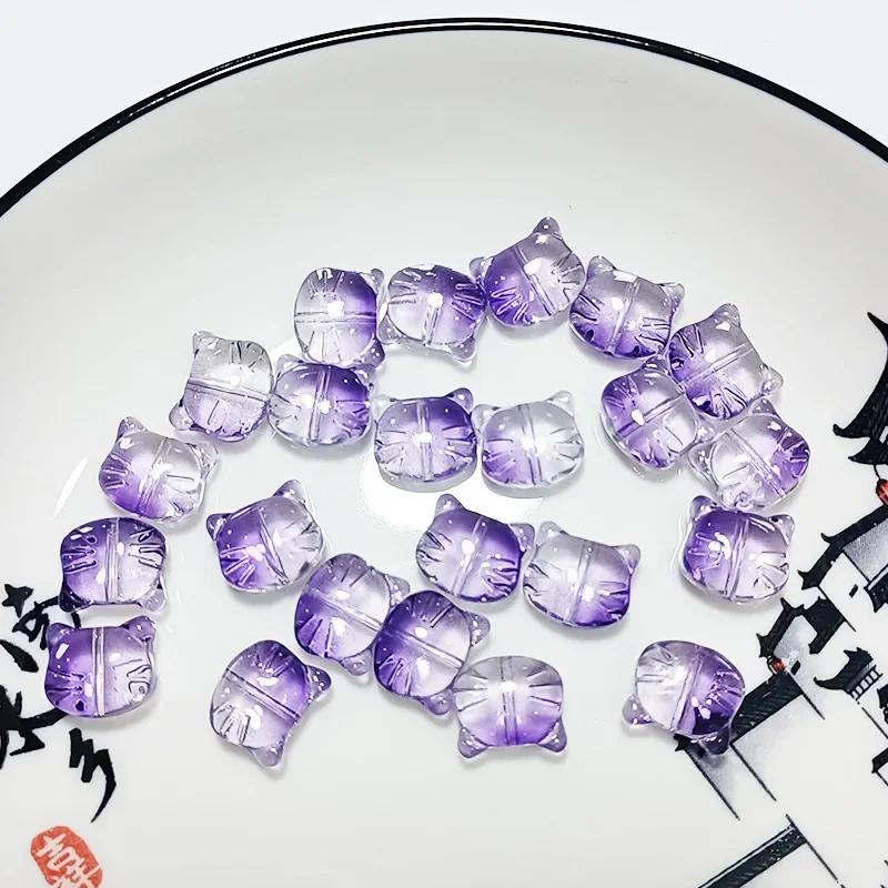 DW12 20 Stück Glas Kreativität Katzenkopf Perlen Niedlich Gerades Loch Lampwork Perle DIY Armbänder Halskette Ohrring DIY Zubehör