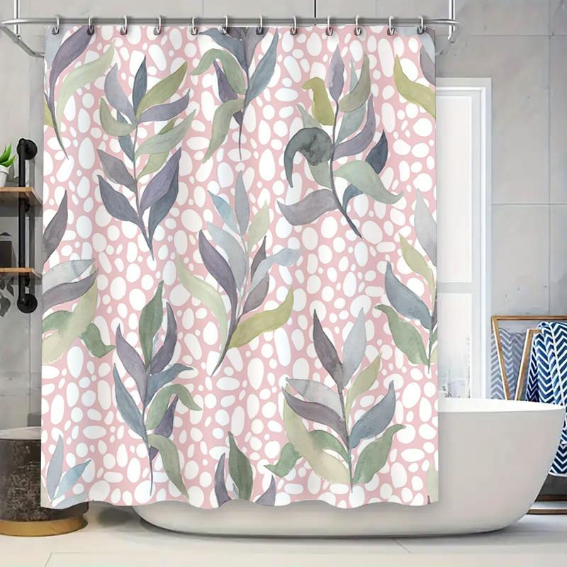 

Watercolor-inspired leaf shower curtain set with pink polka dot pattern for bathroom decor modern style home textiles from AliEx 90x180cm