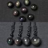 Natural Stone Rainbow Eye Obsidian Ball Pendant Single Bead Necklace Quartz Reiki Healing Lucky Guardian Charm Copper Rope