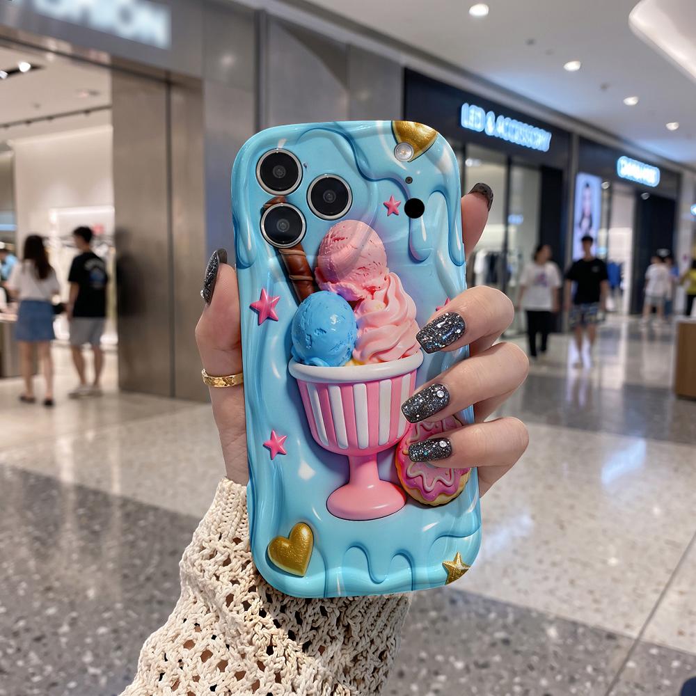 Melted Ice Cream Sundae Donut Phone Case for iPhone 17 16 15 14 13 12 11 Pro Max Plus Wavy Edge Sweet Cover