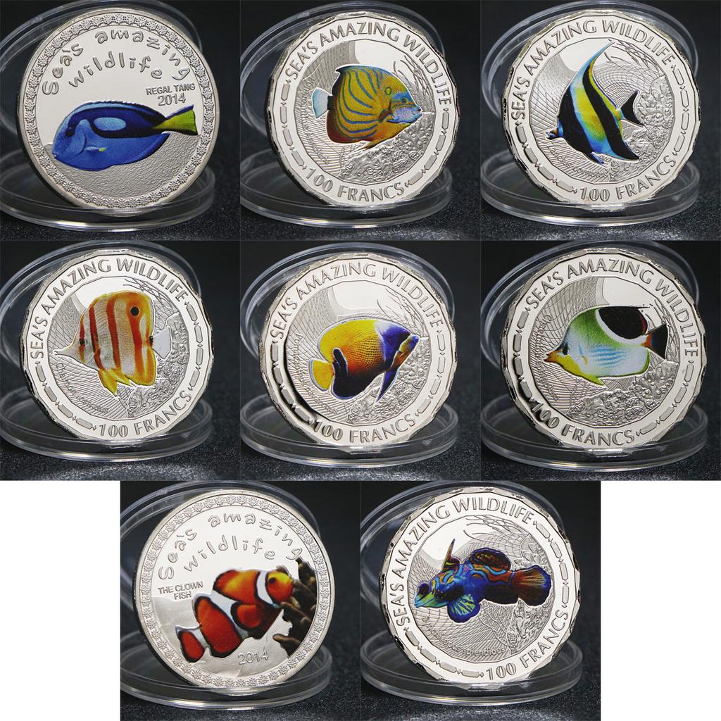 African Tropical Fish Commemorative Coin, Marine Animal Gold and Silver Coins, Clownfish Commemorative Silver Coins, Foreign Currency, Coins