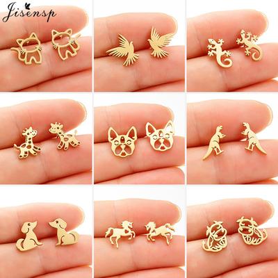 100% Stainless Steel Animal Earrings for Women Girls Fashion Lizard Dog Cat Earings Daily Jewelry Christmas Piercing Ear