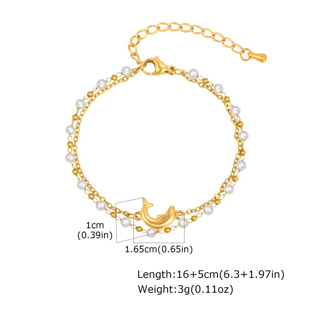 Stainless Steel Dolphin Double Stacked Gold Bracelet Ladies Elegant Jewelry 2435