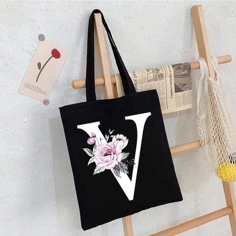 Alphabet24 Letter Print Student Portable Canvas Bag Tote Bag Large Capacity Messenger Bag