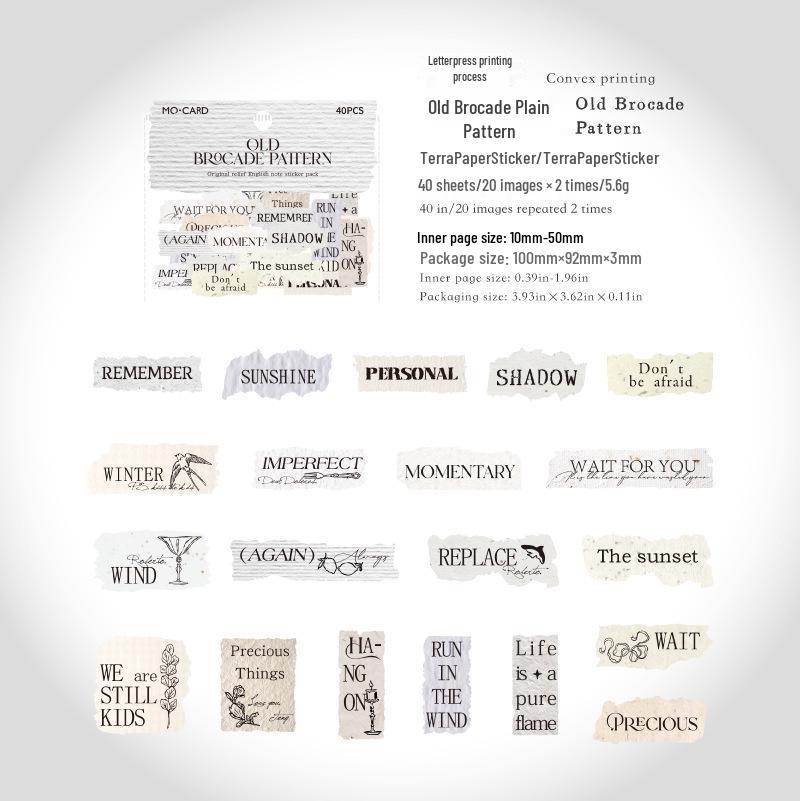MòMò Retro English Embossed Sticker Pack - Paper Interstices Series