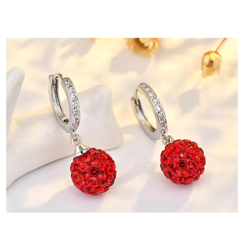 Women S925 Silver Needle Full Crystal Round Ball Ear Buckle Fashion Earrings Jewelry