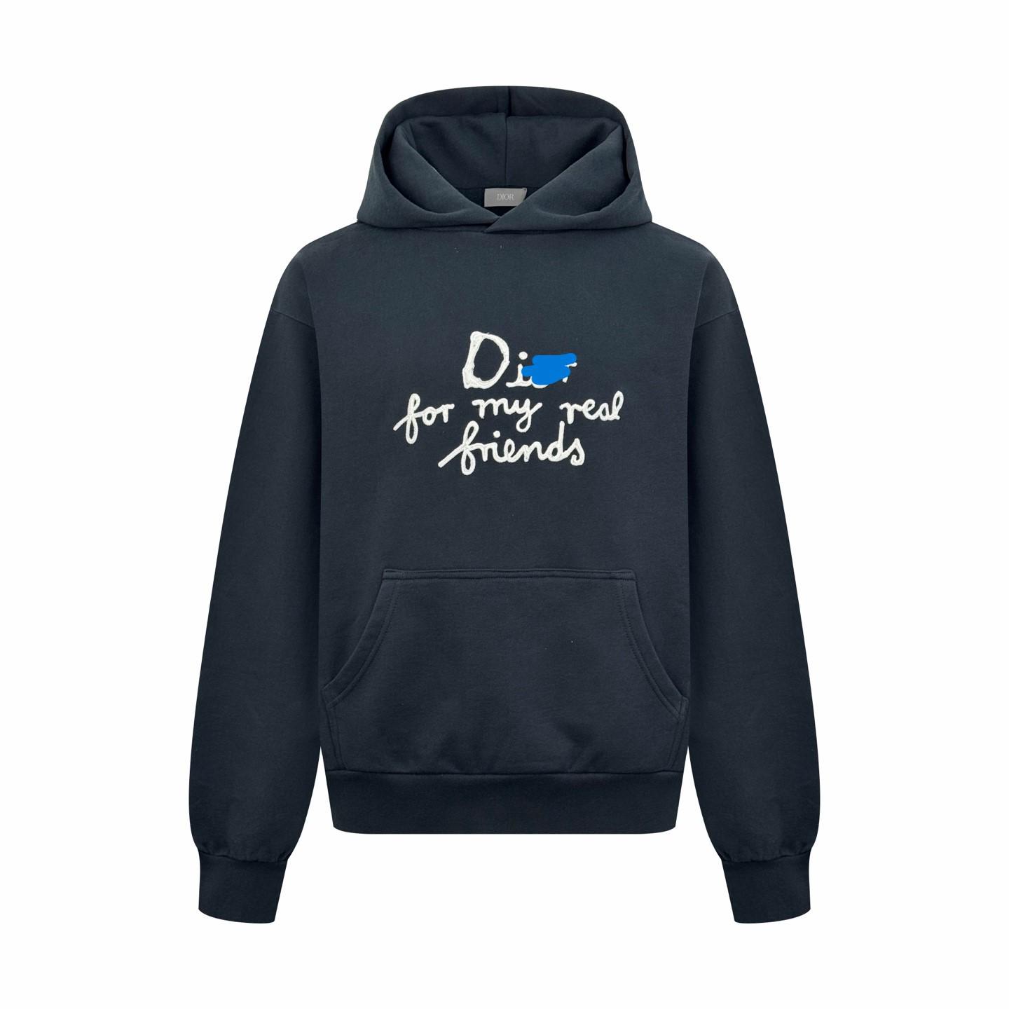 

2025 Premium Solid Color Letter Hooded Sweatshirt - Loose Long Sleeve Luxury D Family Style Medium темно-синього кольору