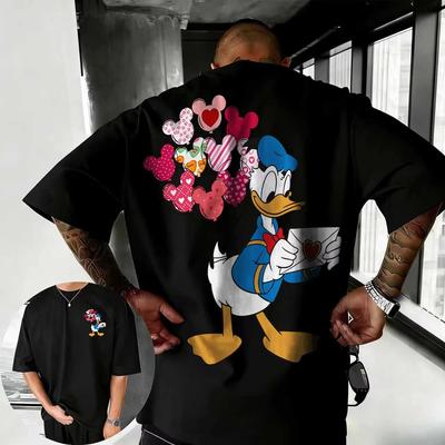 Camiseta Manga Curta Algodão Puro Pato Donald Disney 2026 Verão Desenho Animado Top Unissex Moda Confortável Camisetas Femininas Masculinas