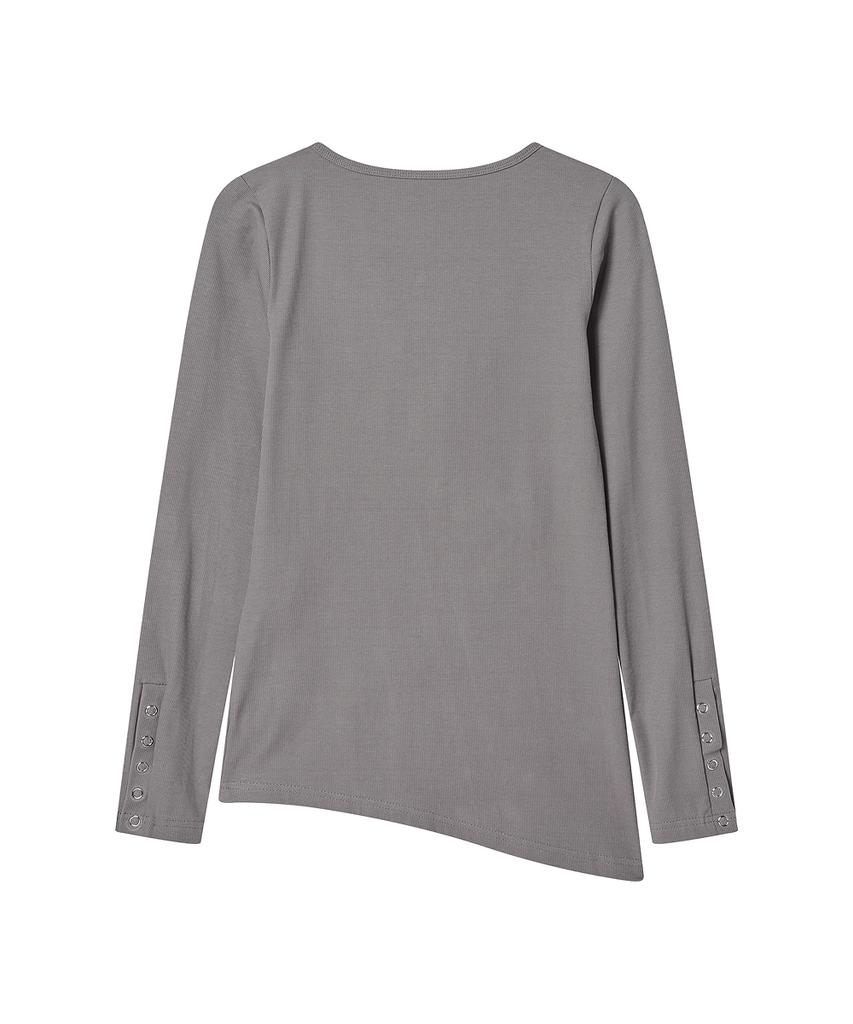 Loginaenloji Side Button Detailed Slim-Fit Long Sleeve Light Gray