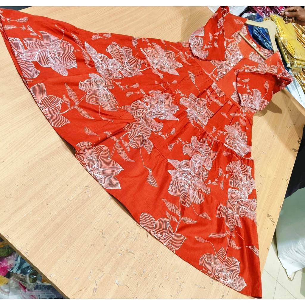 Krásné červené květinové midi šaty Indický Bollywood Etnický Kurta Set